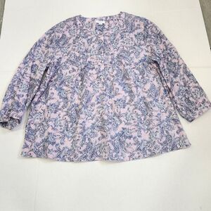 J. Jill Pink Linen Paisley Button Henley